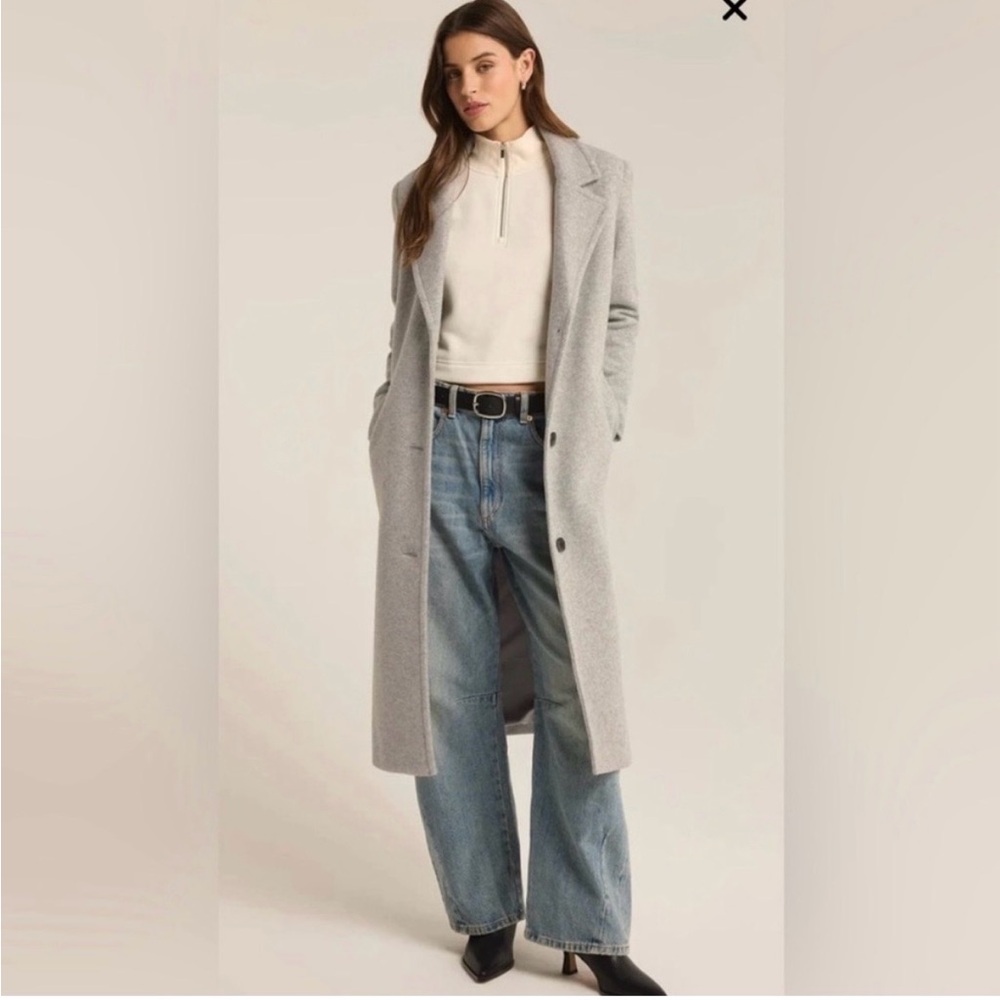 Light Gray Long Wool-Blend Coat